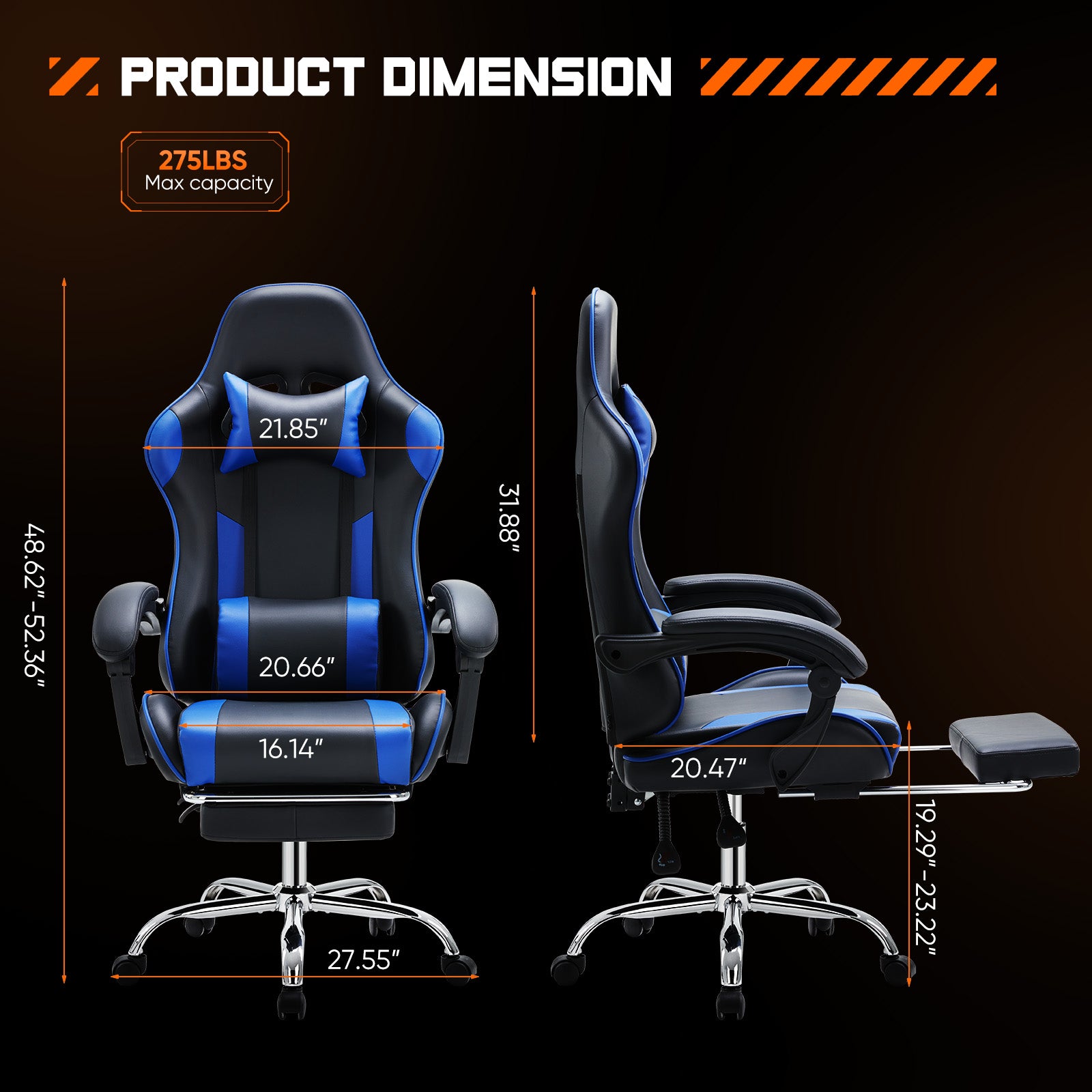 Ergonomic Racing Gaming Chair - PU Leather, Lumbar Support