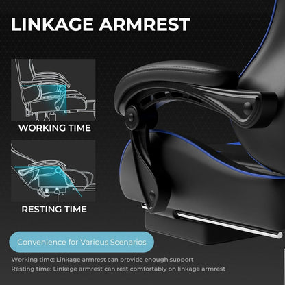 Gaming Chair with Footrest & Lumbar Support, 360° Swivel