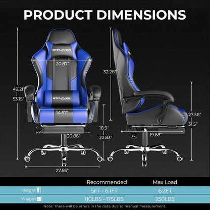 Gaming Chair with Footrest & Lumbar Support, 360° Swivel
