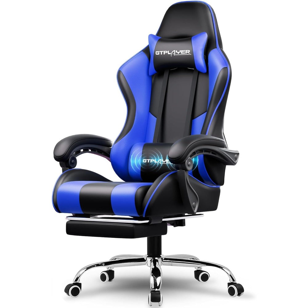 Gaming Chair with Footrest & Lumbar Support, 360° Swivel