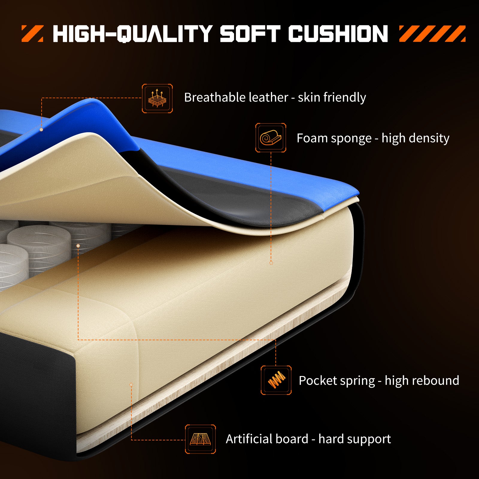 Ergonomic Racing Gaming Chair - PU Leather, Lumbar Support